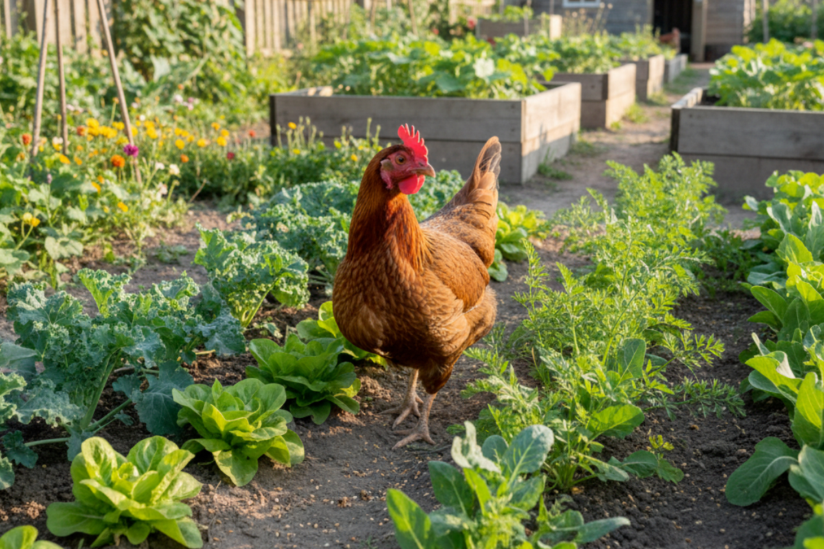 Kippen in de moestuin