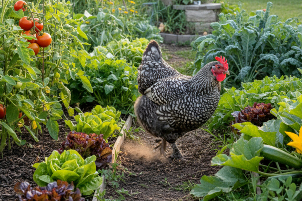 Kippen in de moestuin